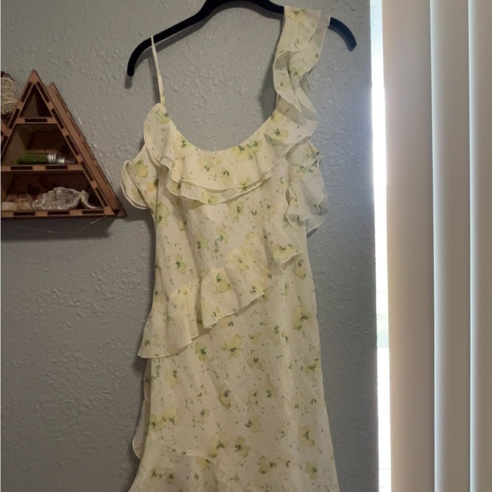 Floral Ruffle Dress in Cream and Green